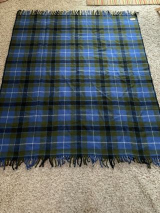 Vintage Faribo 100 Wool Lap Blanket Throw 64 X 51 Blue/green