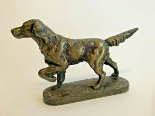 Vintage Cast Iron Pointer Setter Bird Hunting Dog Statue - Brass Finish Felt Base