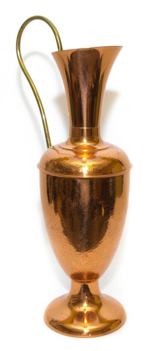 Vintage Large Hammered Copper & Brass Pitcher Vase Jug 19’ 