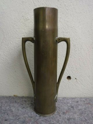 Brass Trench Art Vase With Handles Made From Shell
