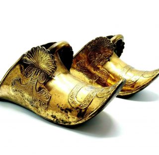 Ornate Solid Brass Spanish Conquistador Stirrup Shoes (8 Lbs)