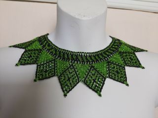 Mexican Huichol Handmade Beaded Necklace Chaquira Black & Green