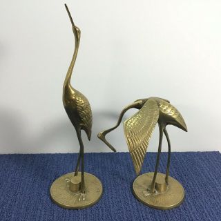 Vintage Pair Mid - Century Brass Egrets Cranes Herons Birds 1 Is12 ",  1 Is 5 " Tall