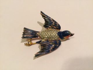 Vintage Coro Craft Sterling,  Gold Washed Swallow Bird Pin - Signed