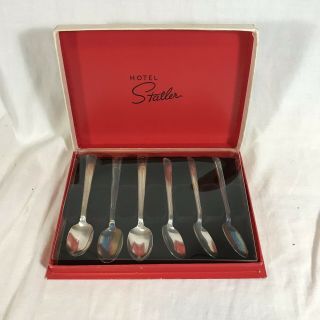 Hotel Statler Silver Plated Demitasse Spoon Set Of 6 Box Hartford 1954