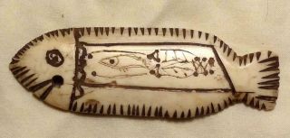 Antique Inuit Bone Carving Of Fish 9.  5cm Long Cr 1900