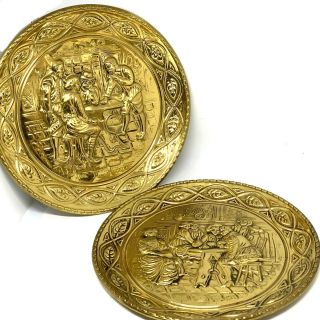Elpec Repousse Brass Wall Hanging Plates Tavern Pub Scene Made In England
