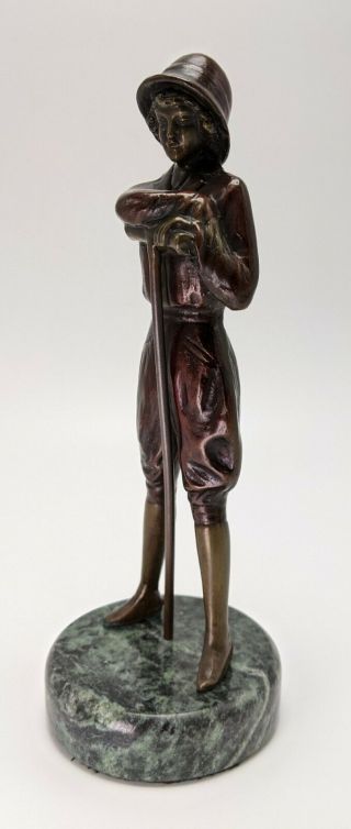 Bronze Art Deco Female Polo Player Sculpture Marble Base
