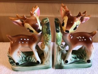 Wow Vintage Japan Ceramic Christmas Deer Fawn Bambi Bookends Ornament Decoration