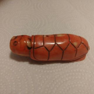Vintage Hand Carved And Polished Red Coral Turtle Figurine 89 Grams Bin Obo Fs