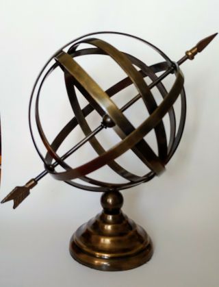 Vintage Brass Armillary Sphere 11 " Tall.  Pre - 0wned.
