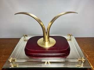 Vtg Sweden Lily Brass Candle Holder Mid - Century Modern Art Deco Tulip Leaf 8.  75”