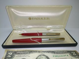 Vintage Parker pen and mechanical pencil VP red set 2
