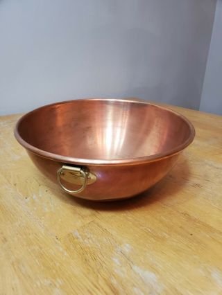 Large 10.  5” Rolled Rim Copper Candy Mixing Bowl Brass Ring Vintage
