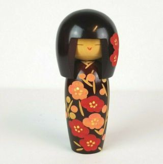 Kokeshi Doll Hand Painted Wood Artist Stamp Made Japan Vintage Asian Floral Art