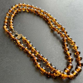 Signed Miriam Haskell Vintage Amber Art Glass Bead Necklace 10