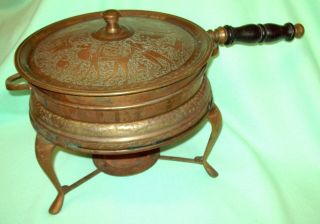 Antique Middle Eastern Persian Islamic Tin Copper Cooking Pot Etched Camel Scene