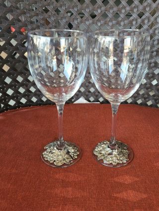 Arthur Court Silver Tone And Glass Goblets/wine Glasses (2) Grapes Design B4