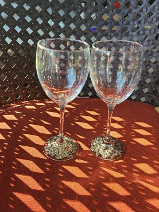 Arthur Court Silver Tone and Glass Goblets/Wine Glasses (2) grapes design B4 2
