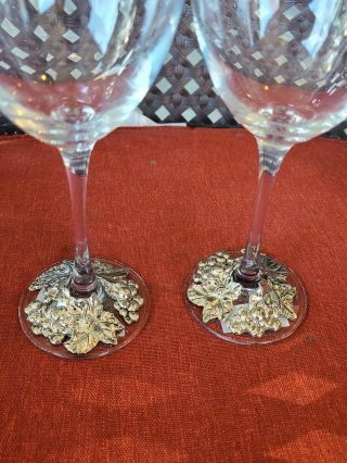 Arthur Court Silver Tone and Glass Goblets/Wine Glasses (2) grapes design B4 3