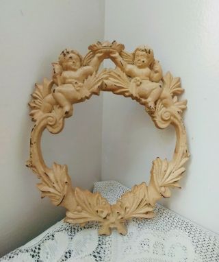 Vintage Cast Iron Victorian Angel Cherub Wreath W/peep Hole Frame
