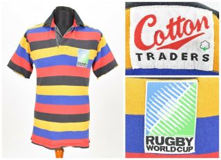 Mens Rugby World Cup 1989 Shirt Cotton Traders Striped 80s Vintage Sie S