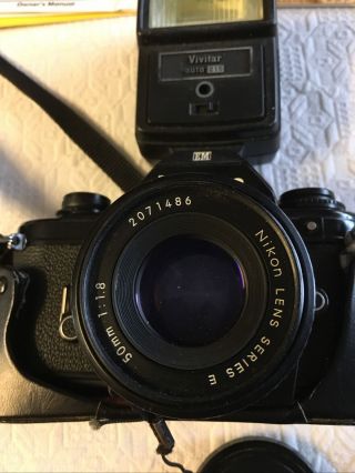 Vintage Nikon EM 35mm SLR Film Camera 50mm f1.  8 Series E Lens Flash 3