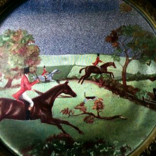 Vintage Solid Brass Plate Wall Art Fox Hunt Scene Insert England Made Decor Vtg