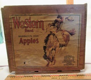 Vintage Wood Crate Washington State Apples - Rodeo Western Cowboy Cowpoke Bronco