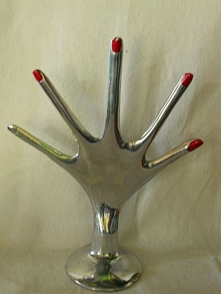 Contemporayr Cast Aluminum Display Hand Ring Long Slender Fingers Jewelry Holder