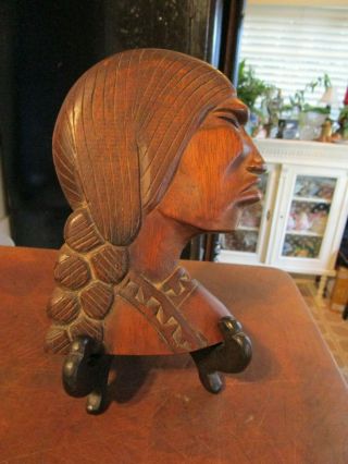 Vintage Hand Carved Native American Indian Head Wood Wall Hanging