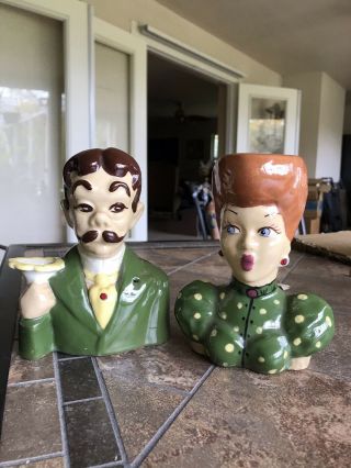 Vintage I Love Lucy Lucille Ball And Ricky Ricardo Ceramic Head Vase Set