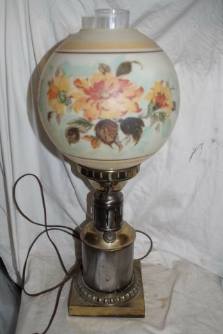 Antique Vintage Gone With The Wind Gwtw Converted Parlor Lamp Floral & Brass