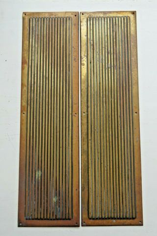 Pair Vintage Gilt Brass Ribbed Door Finger Plates Architectural Hardware 1930s