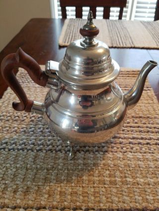 Vintage Kirk Stieff Colonial Williamsburg Pewter Wood Handle Tea Coffee Pot Cw80