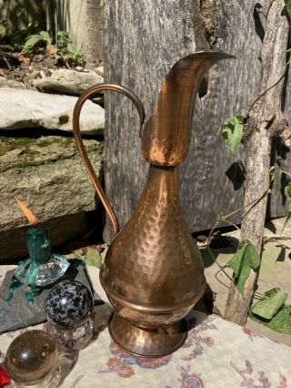 Vintage Hammered Copper Pitcher Vase 11” Tall No Leaks
