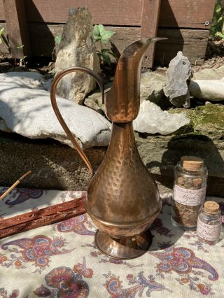 Vintage Hammered Copper Pitcher Vase 11” Tall No leaks 2
