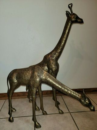 Large Vintage Hollywood Regency Solid Brass Giraffe Pair