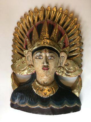 Carved Wood Mask Indonesian Hindu Goddess Bali Art Wall Hanging