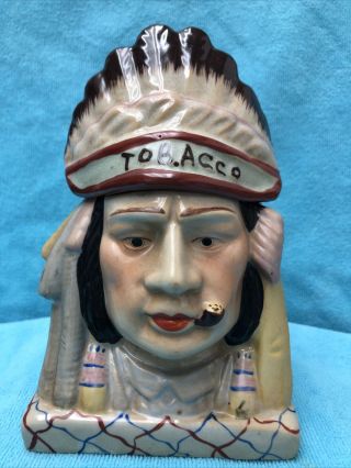 Vintage Native American Indian Chief Figural Tobacco Jar Humidor