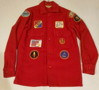 Vintage Official Boy Scouts Of America Red Wool Jacket Shirt Size 38 Bsa