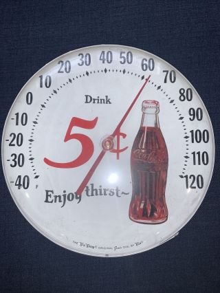 Vintage 5 Cent Coca - Cola Coke Round Thermometer Ohio Jumbo Dial As - Is