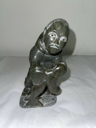 Inuit Stone Carving Hunter With Seal 6 "