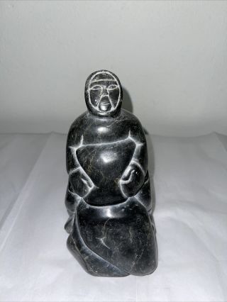 8 1/2 " Inuit Stone Carving Hunter With Seal Dated 1974