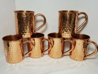 Hammered Copper Mugs Set Of 6 - Moscow Mule Coffee Cocktails Beer Camping 4 " Tall