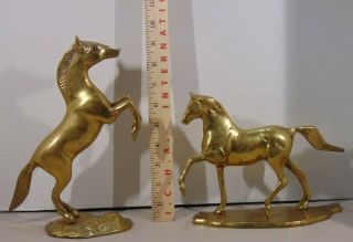 Pair Vintage Brass Horses Equestrian Statues Figurines