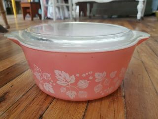 Vintage Pyrex Pink Casserole Baking Dish Gooseberry 2 1/2 Qt W Lid