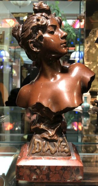 Emmanuel Villanis (1858 - 1914) French Art Nouveau Bronze Sculpture Titled Diane