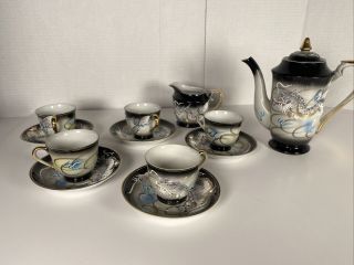 Vintage Dragonware Moriage Tea Cup,  Saucer Dessert Plate Luster 13pcs Set