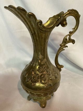 Vintage Brass Ornate Floral Vase Pitcher Made In Italy Ornate 11.  5 " Tall Stamped